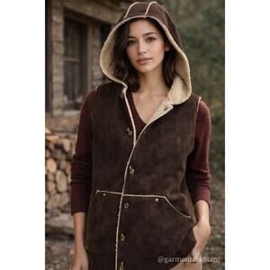 Lauren Ralph Lauren Shearling Vest brown Western Faux Suede Sherpa Lined PMed